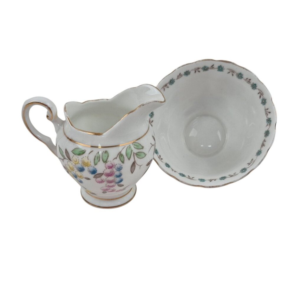 Tuscan Creamer And Sugar Bowl Set Bone China England Floral Gold Trim Vintage - Picture 7 of 10
